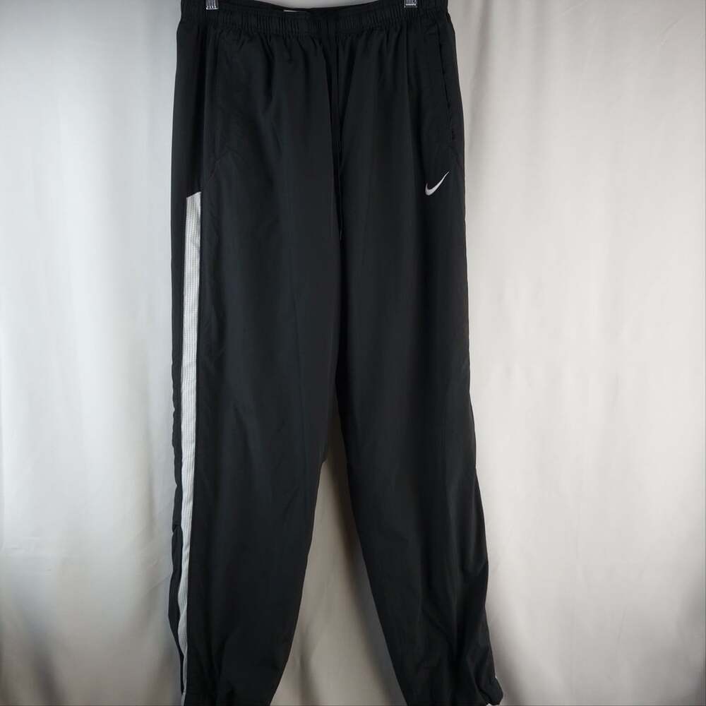 Nike Track Pants Size L Black Windbreaker Nylon Swoosh Side Stripe